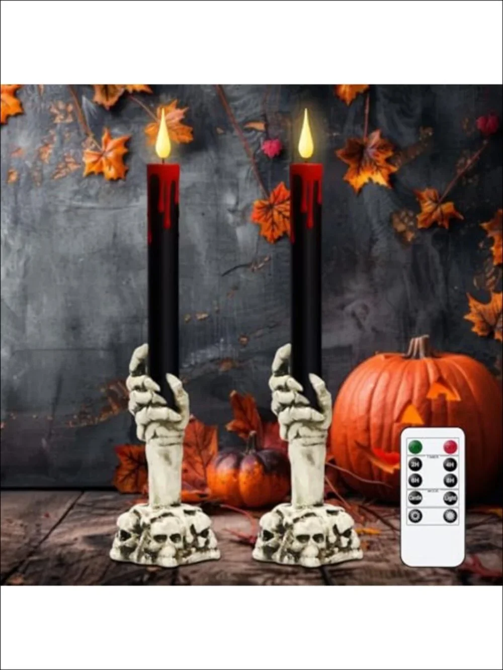 Flameless Taper Candles with Ghost Hand Holders Remote Timer 3D Flame Halloween